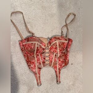 Oh Polly Red and Tan Floral Lace Bustier
